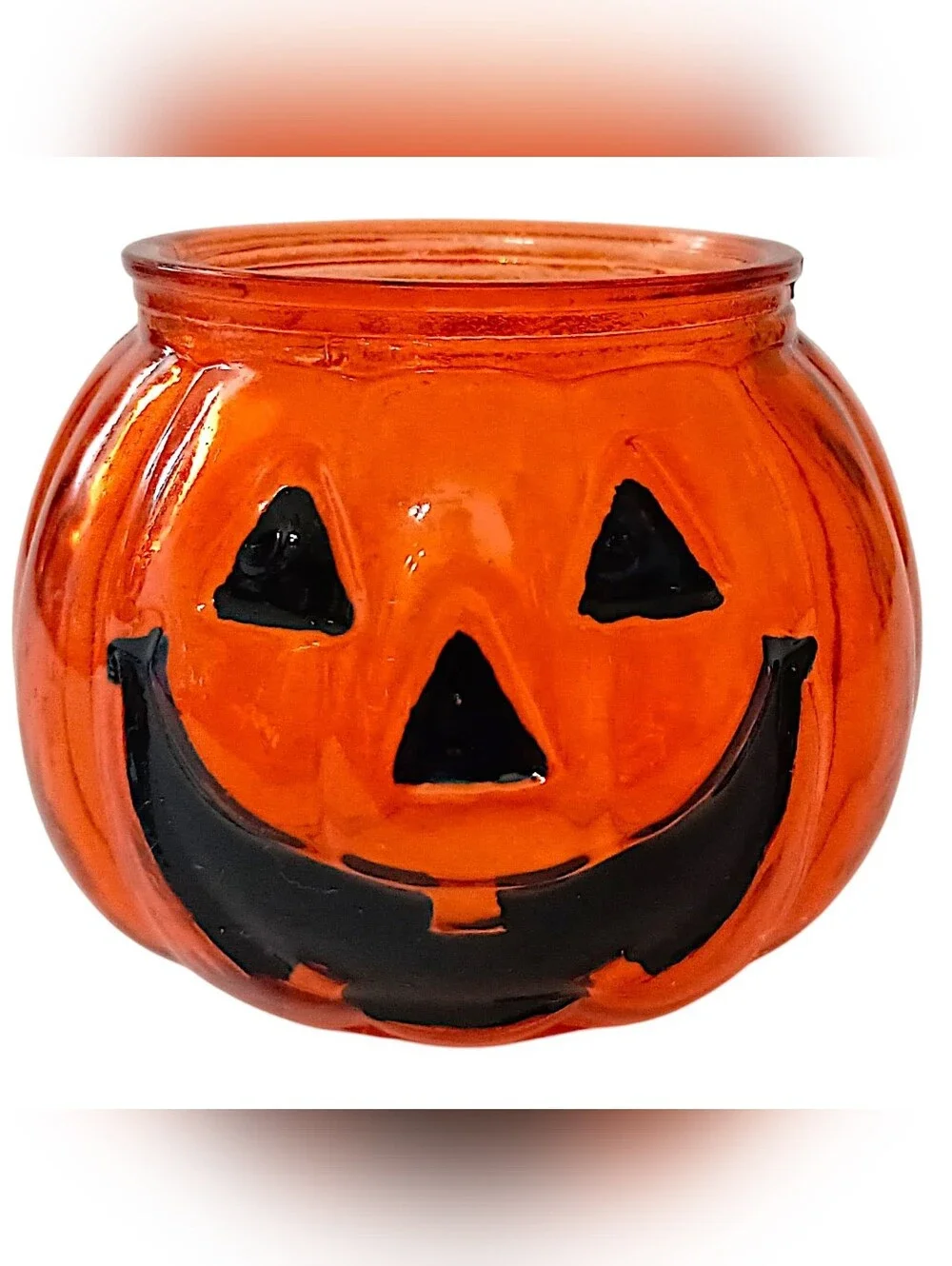Mini Orange Glass Pumpkin Candle Holder Jack O Lantern Tealight Votive Halloween